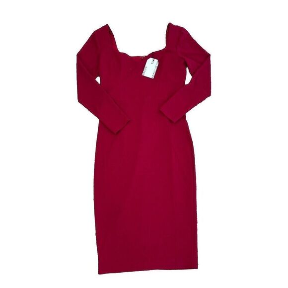 NWT Dress The Population Sonia Fitted Midi-Dress Garnet Size L - Picture 3 of 5